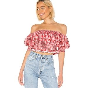 Off Shoulder Embroidered Top RED AND WHITE sz M